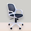 Office chair with black mesh seat and backrest on a light gray background