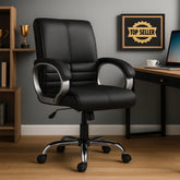 NEWTURN Maxon Mid-Back (Pre-Assembled) Premium Leatherette Work from Home/Office/Desk/Computer/Study Chair with Heavy Metal Base, Adjustable Height Chair with 2 Yrs Parts replc. Wrty