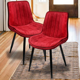 Zidle Helium Accent Dining Visitor Chair for Living Room| Bedroom | Restaurant | Made in Hard Press ply Velvet Back & Seat | Powder Coated Metal Taper Legs | 1 Step Assembly (Pink Velvet Set of 2)