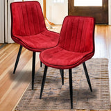 Zidle Helium Accent Dining Visitor Chair for Living Room| Bedroom | Restaurant | Made in Hard Press ply Velvet Back & Seat | Powder Coated Metal Taper Legs | 1 Step Assembly (Pink Velvet Set of 2)