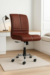 NEWTURN® Maxson ARMLESS (PRE-Assembled) with Heavy Duty Metal Stand Ergonomic Premium Leather Revolving Office Chair with 1 Years Warranty(TILT Pushback Mechanism) (Dark Brown)