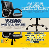 NEWTURN Alpha Mid Back Office Chair, Black Leatherette Ergonomic Design with Height Adjustment, Metal Chrome Base, 360° Swivel for Study and Work from Home & 1 yrs Parts Replc. Warranty