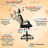 NEWTURN Boom Pre Assembled Mesh Revolving Medium Back Adjustable Height Chair with Spacious Comfortable Seat for Office and Home (1 Years Warranty) (FuulHB_BLK)
