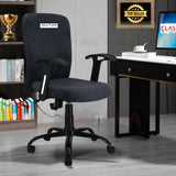 NEWTURN Rainbow Premium Velvet Mid Back Cushion Fixed Fiber Handle revolving Office Ergonomic Chair with Height Adjustment,Work from Home Chair| 1 Years Warranty | Pushback Mechanism (Velvet Black)
