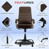 NEWTURN Rolex HIGH Back (Pre Assembled) with Heavy Duty Metal Stand Premium Leather Ergonomic Boss Revolving Chair with1 Years Warranty (Brown)