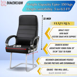 Rolex High Back Visitor Office Chair with Double Support Legs & Cushion Padded Handles, 150 kg Weight Capacity, Tiles Scratch Proof Plastic Bushes, 1...