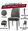 Currency Set Of 2 Velvet Metal Dining Chair|pre Assembled with 1 years Parts Replacement warranty