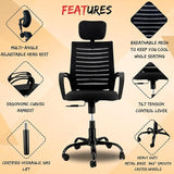 NEWTURN Boom Pre Assembled Mesh Revolving Medium Back Adjustable Height Chair with Spacious Comfortable Seat for Office and Home (1 Years Warranty) (FuulHB_BLK)
