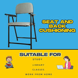 NEWTURN FURNIHUB Metal A1 Folding Desk Chair with Writing Pad for School, College, lab, Learning Center, Education Center, Classroom, Studyroom, Drawing Room 1 Year Warranty (Grey Fabric)