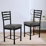 Zidle Asphalt pre Assembled Set of 2 Dining Visitor Extra Support Leatherette seat Cushion Chair for Living Room| Home | Restaurant |Powder Coated Metal Legs (2, Brown, Black Coated Frame)